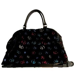 Justice Girl’s Black Plush Sequin Peace Sign Rolling Overnight Bag  Sleepover